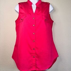 Sleeveless Button Blouse Hot Pink